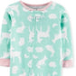Carter's Toddler Girl's Cotton Footed Woodland Animals Pajamas Green Size 3T