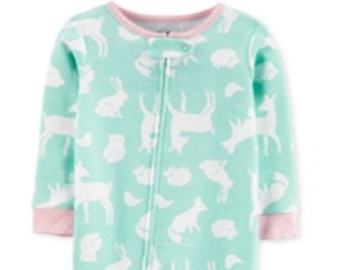 Carter's Toddler Girl's Cotton Footed Woodland Animals Pajamas Green Size 3T