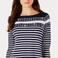 Charter Club Women's Printed 3/4-Sleeve Cotton Top  Blue Size M