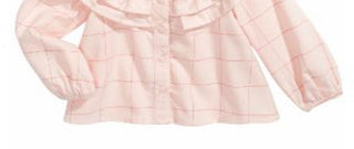 First Impressions Baby Girl's Cotton Ruffle Trim Windowpane Top Pink Size 6-9 M