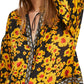 Free People Women's Floral Bell Sleeve Mock Hi Lo Top Yellow Size X-Small