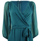 NY Collection Women's Crinkle Chiffon Faux Wrap Dress Blue Size Petite Large