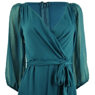 NY Collection Women's Crinkle Chiffon Faux Wrap Dress Blue Size Petite Large