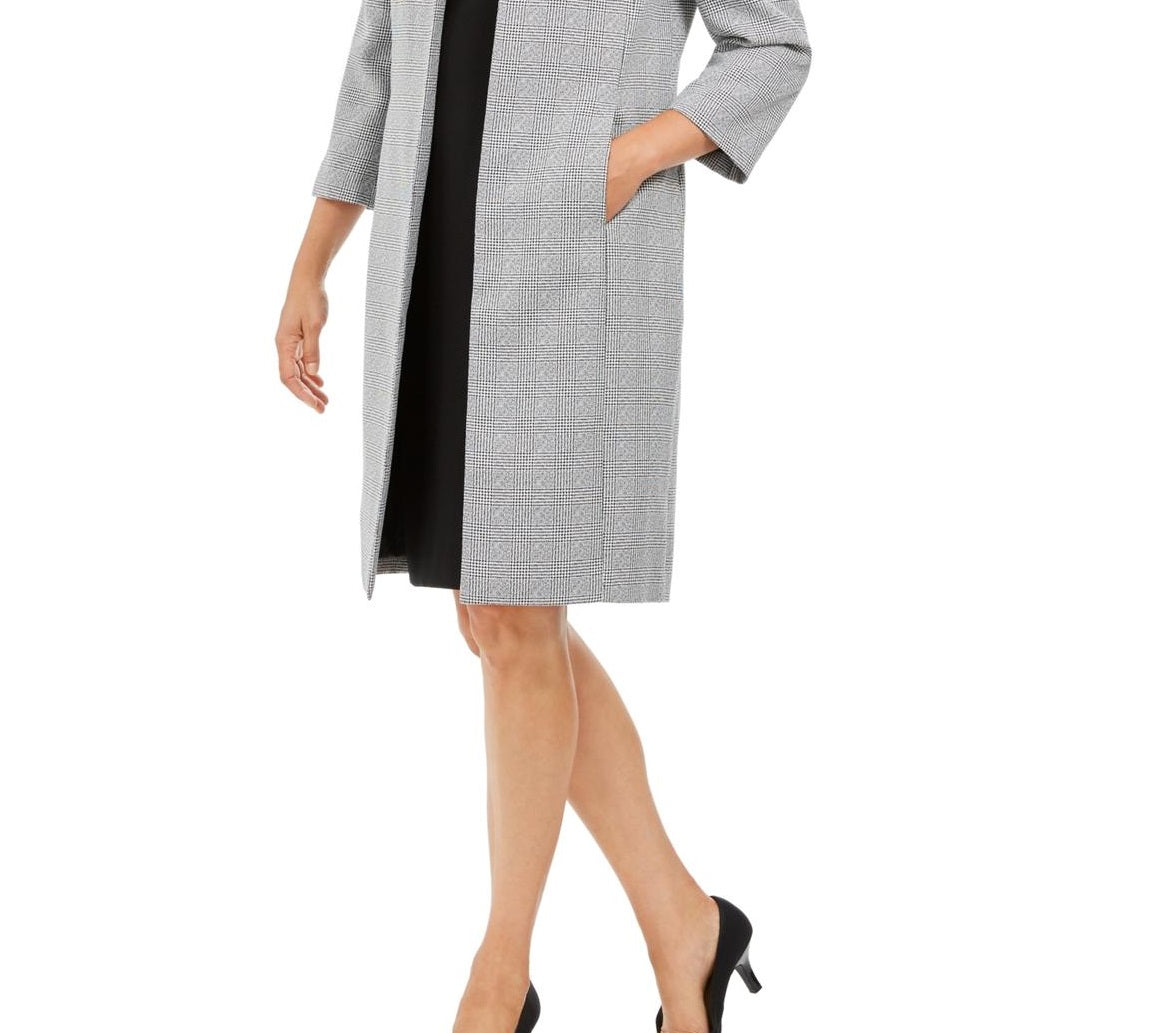 Le Suit Women's Suit Tweed Topper Dress Black Size 8