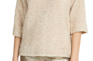 Alfani Women's 3/4 Sleeve Jewel Neck Sweater Brown Size Petite Large