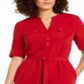 Anne Klein Women's Split Neck Belted Shirtdress Red Size XXL