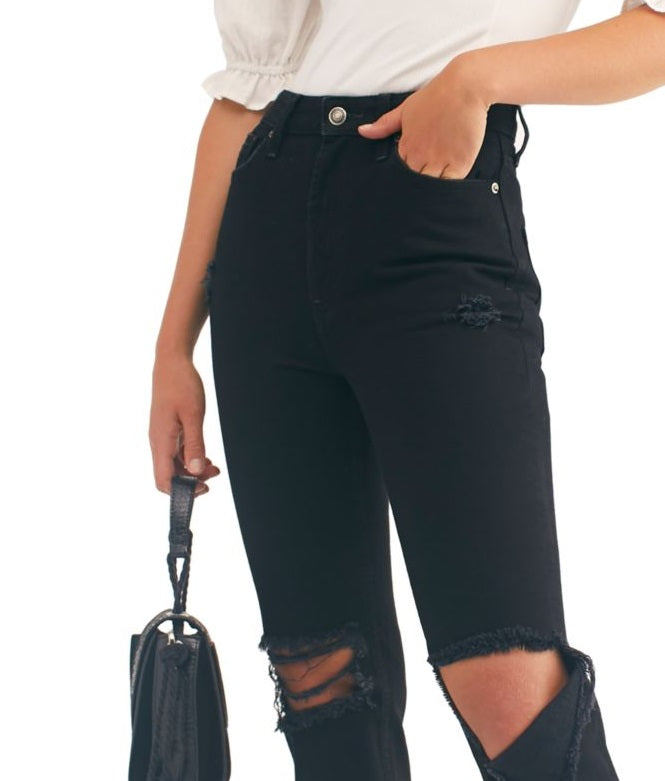 Free People Women's Frayed Straight Leg Jeans Black Size 29