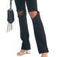 Free People Women's Frayed Straight Leg Jeans Black Size 29
