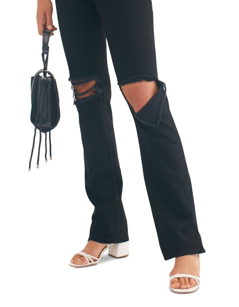 Free People Women's Frayed Straight Leg Jeans Black Size 29