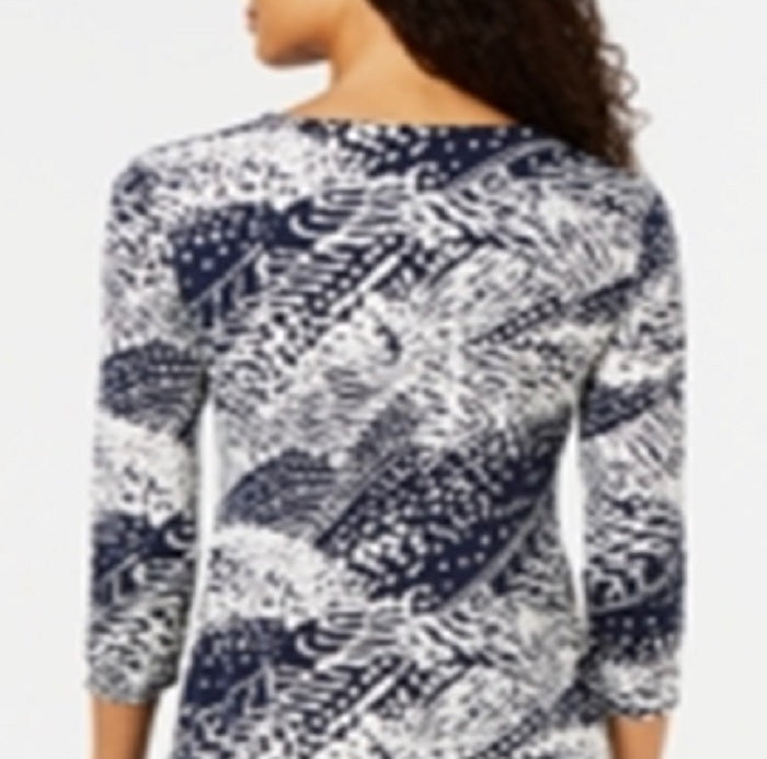 JM Collection Women's Printed Zip Front Dress Blue Size Petite