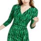 INC International Concepts Women's Printed Faux Wrap Dress Green Size Petite P