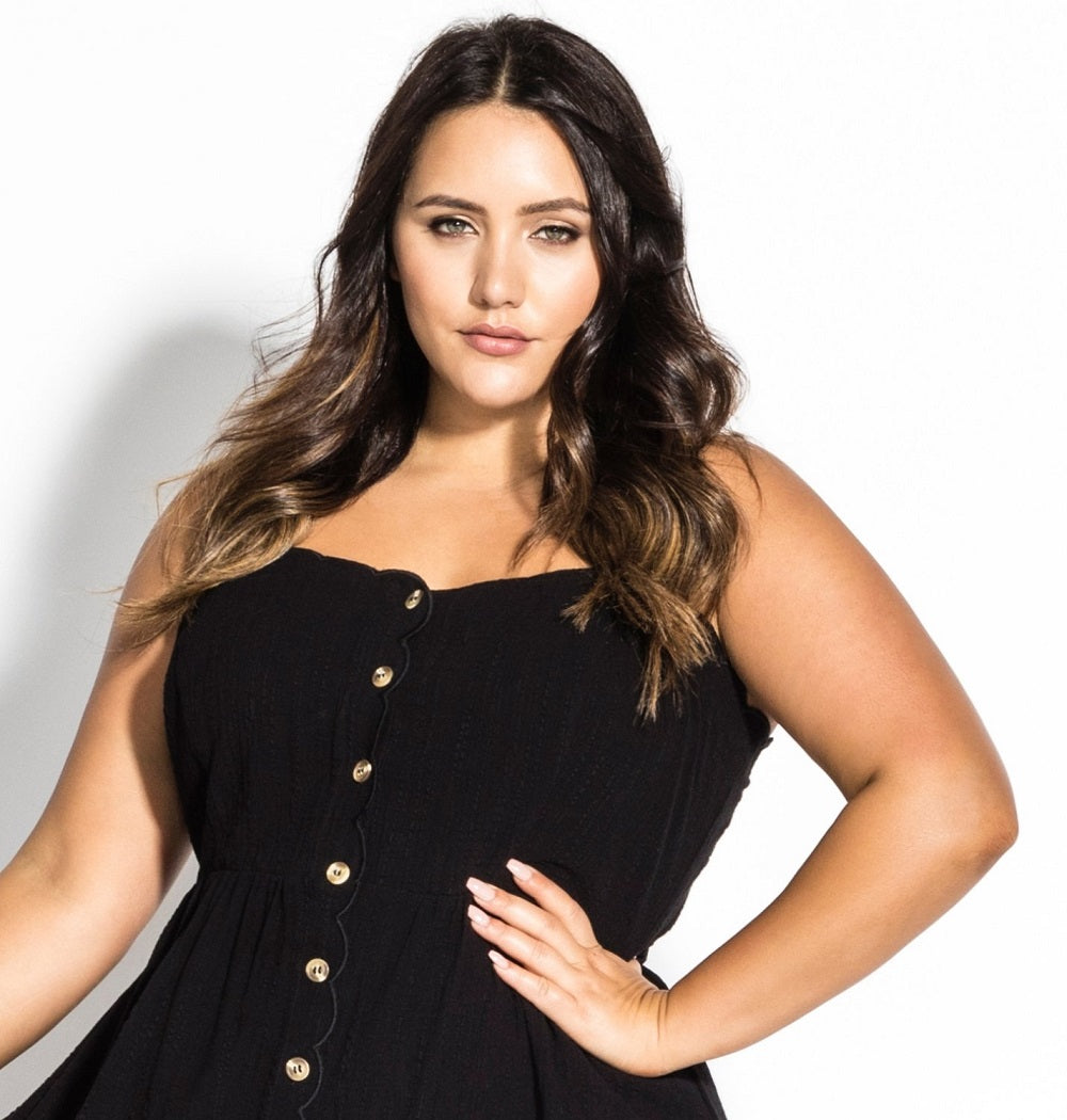 City Chic Women's Scallop Button Dress Black Size 16