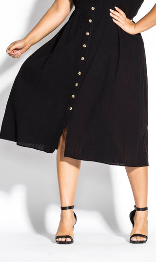 City Chic Women's Scallop Button Dress Black Size 16