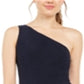 Blondie Women's Slitted Solid Asymmetrical Neckline Full Length Sheath Formal Dress Blue Size 1