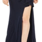 Blondie Women's Slitted Solid Asymmetrical Neckline Full Length Sheath Formal Dress Blue Size 1