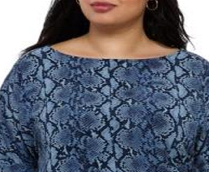 Michael Kors Women's Plus Snake Print Tie Sleeve Top Blue Size 2X