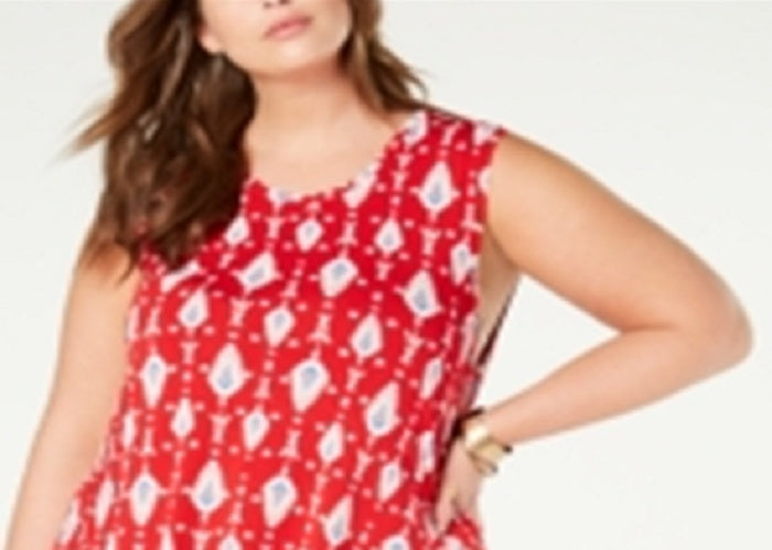 Style & Co Women's Plus Printed Sleeveless Cocktail Dress Red Size 2X