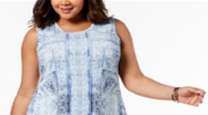 Style & Co Women's Plus Printed Knee Length Tunic Dress Blue Size 3X