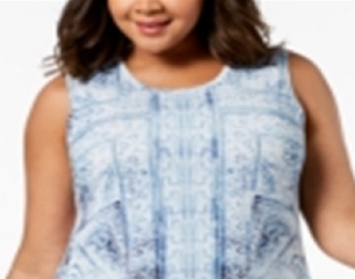 Style & Co Women's Plus Printed Swing a Line Dress Blue Size 0X