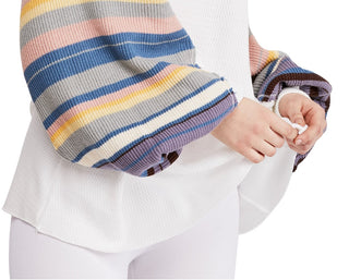 Free People Women's Rainbow Dreams Knit Top White Size Large