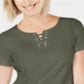 Karen Scott Women's Cotton Lace up Split Neck Dress Green Size Small