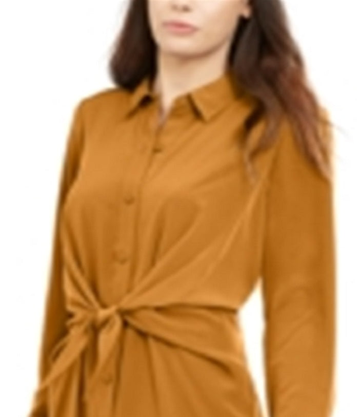 Alfani Women's Tie Front Shirt Dress Yellow Size 4 Petite