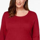 Karen Scott Women's Cotton Scoop Neck 3/4 Sleeve Top Red Size Petite L