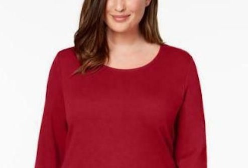 Karen Scott Women's Cotton Scoop Neck 3/4 Sleeve Top Red Size Petite L