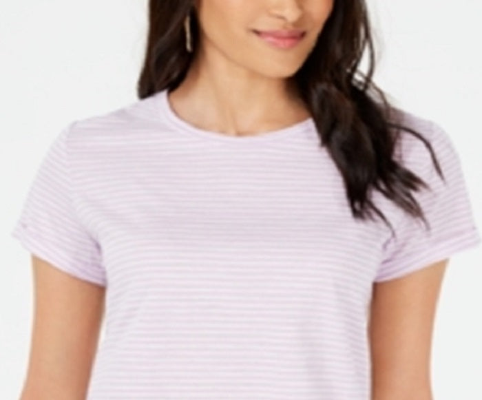 Maison Jules Women's Striped Crew Neck T-Shirt Purple Size X-Large