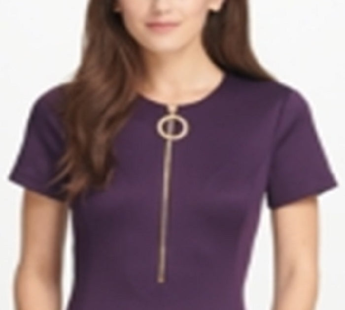 DKNY Women's Short Sleeve Above the Knee Dress Purple Size 14