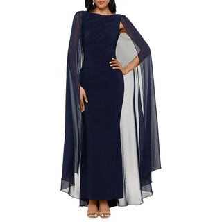 Betsy & Adam Women's Chiffon Cape Gown Dress Blue Size  6