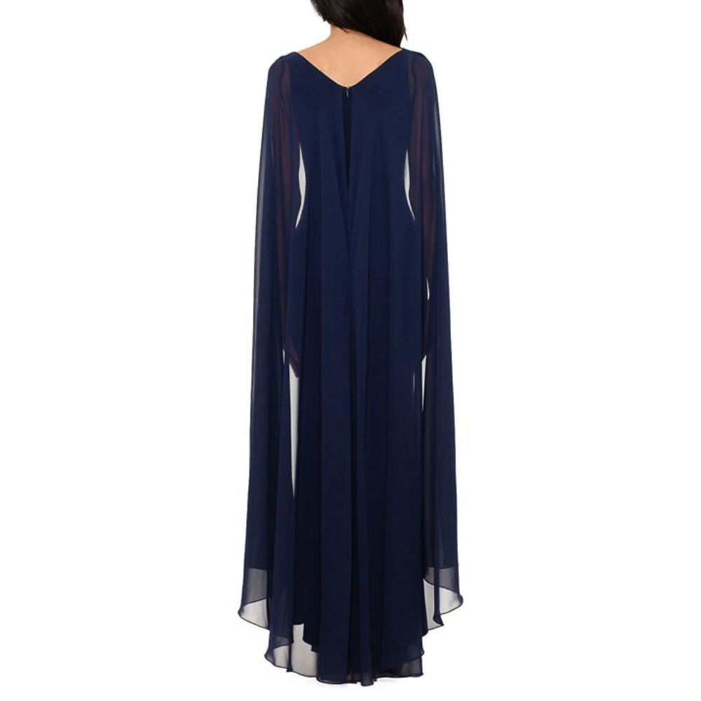 Betsy & Adam Women's Chiffon Cape Gown Dress Blue Size  6