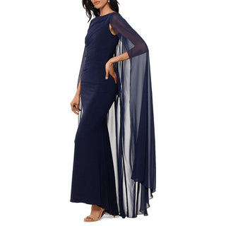 Betsy & Adam Women's Chiffon Cape Gown Dress Blue Size  6