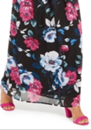 INC International Concepts Women's Maxi Halter Floral Print Chiffon Dress Black Size 6