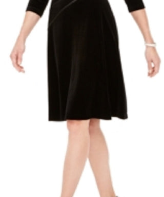 Connected Apparel Women's Long Sleeve V Neck Knee Length Sheath Evening Dress Black Size 10 Petite