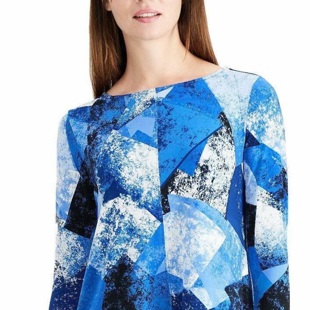 Alfani Women's Printed Boat Neck Tunic Blue Size Small