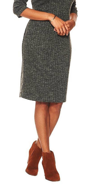 Connected Women's Zippered 3/4 Sleeve Jewel Neck Knee Length Sheath Dress Gray Size 4 Petite