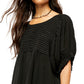Free People Women's Pleated Pouf Jewel Neck Top Black Size Medium