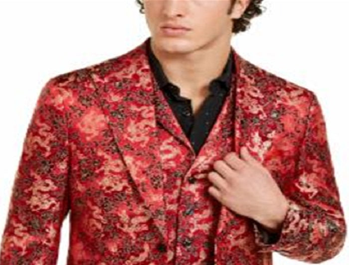 Tallia Men's Vigaro Embroidered Metallic Blazer Red Size 46