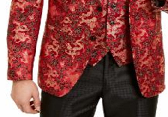 Tallia Men's Vigaro Embroidered Metallic Blazer Red Size 46
