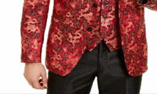 Tallia Men's Short Qipao Dragon Jacquard Peak Lapel Blazer Red Size 40