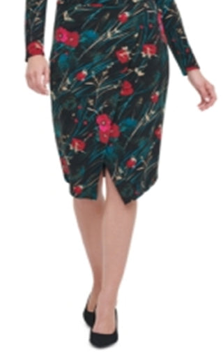 Tommy Hilfiger Women's Floral Long Sleeve Boat Neck MIDI Sheath Dress Black Size 12