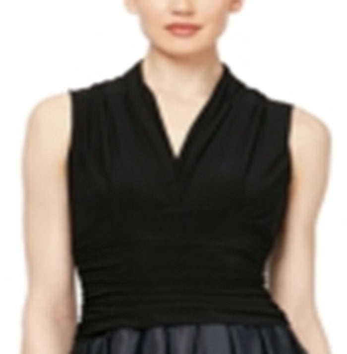 SL Fashions Women's Zippered Ombre Sleeveless V Neck Below the Knee Fit Flare Cocktail Dress Black Size 12