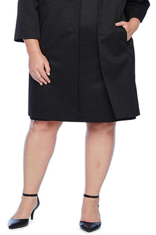 Le Suit Women's Textured Sleeveless Scoop Neck Knee Length Wear to Work Dress Black Size 24W