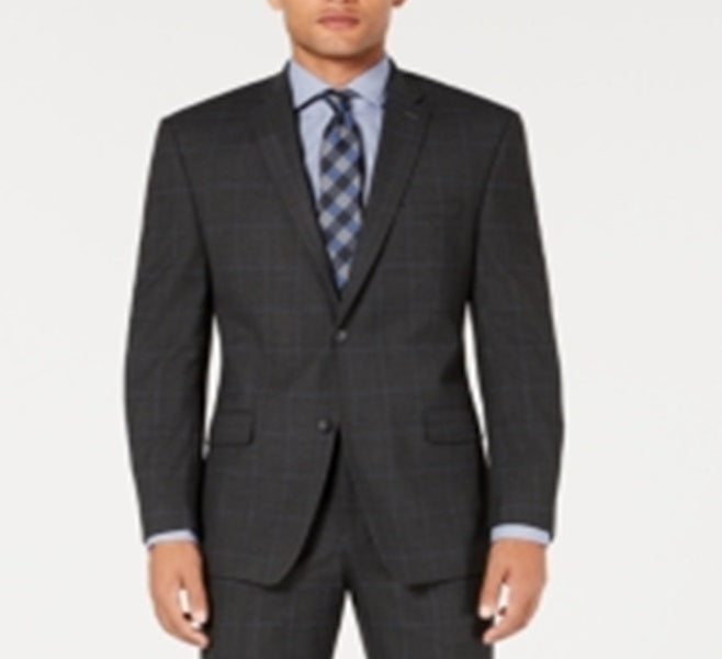 Marc New York Men's Modern Fit Stretch Windowpane Suit Gray Size 44