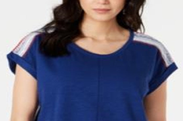 Style & Co Women's Short Sleeve Scoop Neck Top Blue Size Large