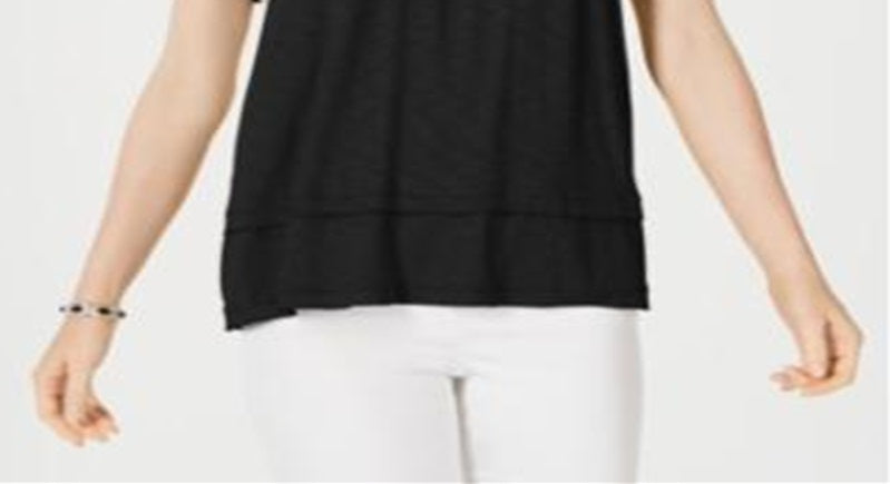 Style & Co Women's Tiered Flutter Sleeve Top Black Size Medium
