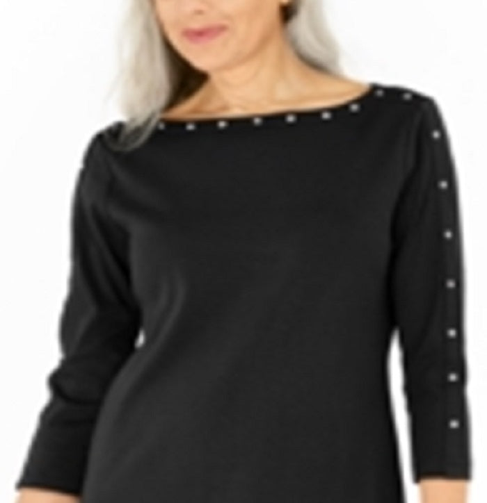 Karen Scott Women's Cotton Studded Swing Dress Black Size Small