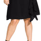 City Chic Women's Ruffled Satin Faux Wrap Dress Black Size X-Small