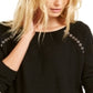 INC International Concepts Women's Long Sleeve Jewel Neck Top Black Size X-Small